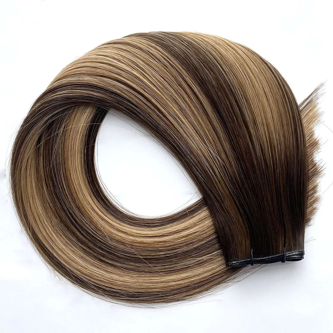 2026 Haiyi 18 Inch Genius Single Weft Virgin Remy Chinese Hair Extensions Dark Brown Mix Medium Brown Highlights #Sian 20G