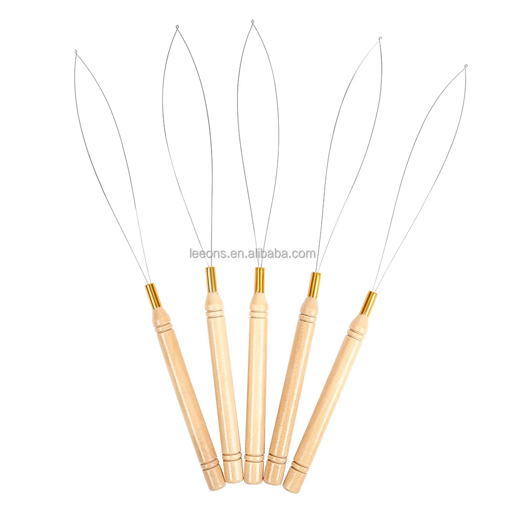Leeons Hair Extensions Tool Loop Needle Iron Wire Threader Pulling Hook for Silicone Microlink Beads and Feathers Hair Extens