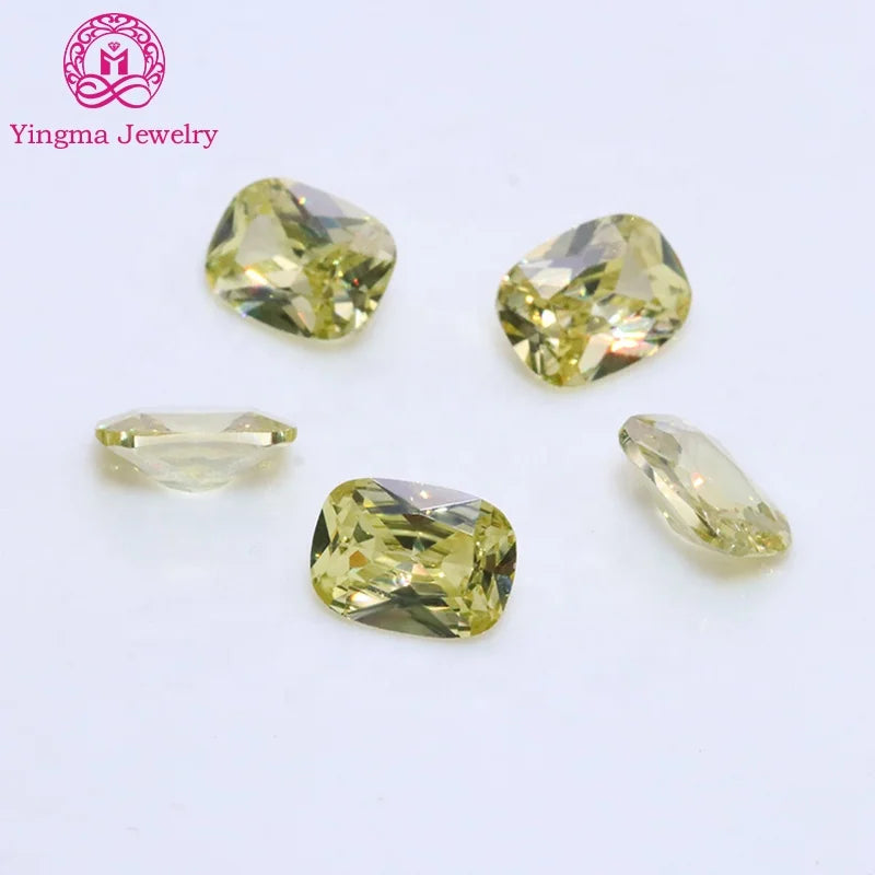 Factory Direct Sale Artificial Cz Gemstone Elongated Cushion Cut 4*6mm to 8*10mm Loose Zirconia Stones Olive Color Cubic Zirc