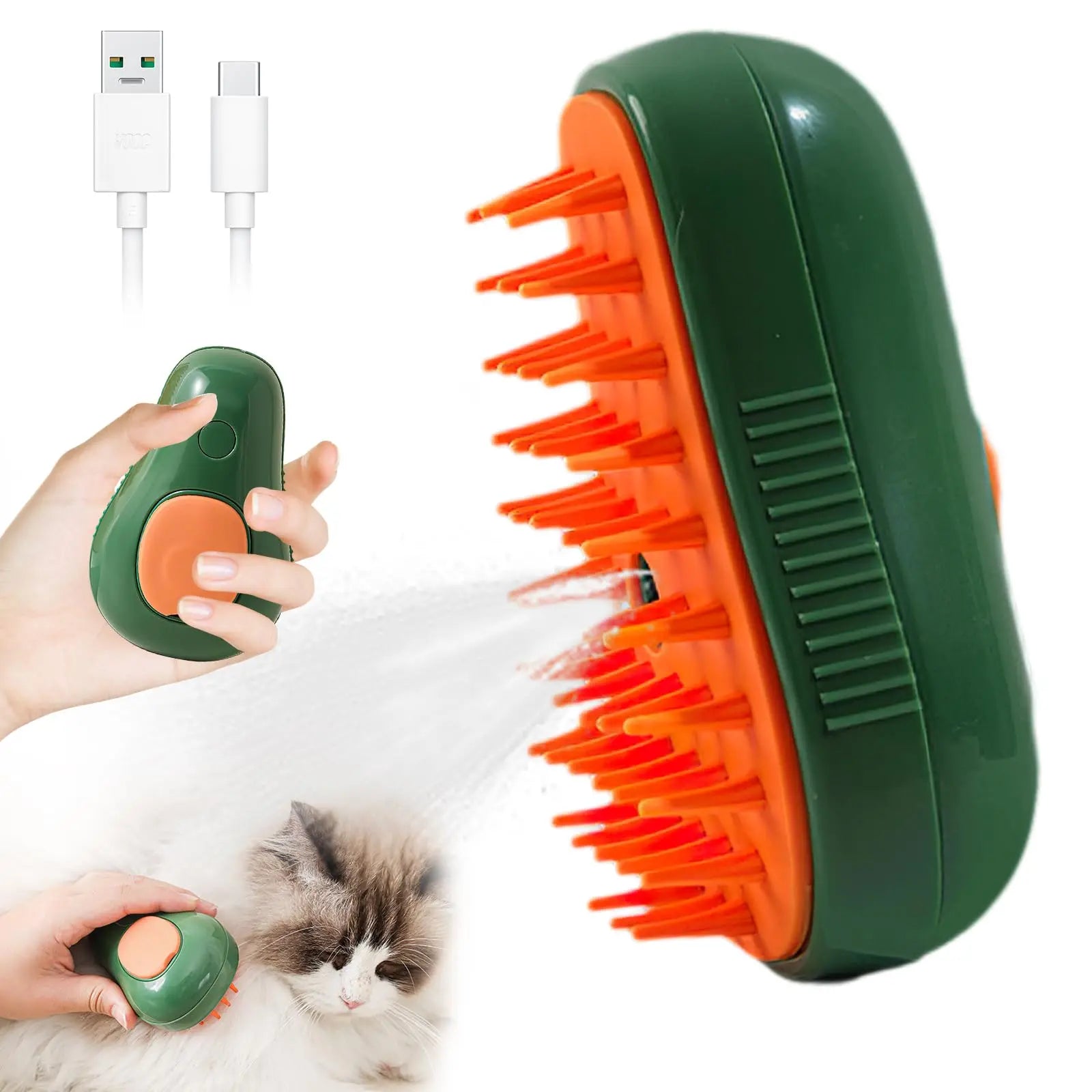 ZMaker New Avocado Shape Steamy Cat Brush Silicone Self Cleaning Steam Brush Electric Cat Steam Brush