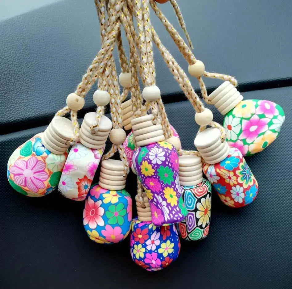 Wholesale Empty 8ml 10ml Polymer Clay Car Essential Oil Bottle air Freshener Cars Perfume Diffuser Bottles Hanging Pendants