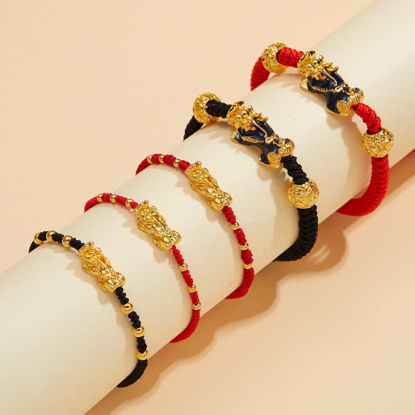 Handmade Adjustable Red String Black Rope Friendship Couple Fengshui Lucky Gold Pixiu Bracelet for Women Girls