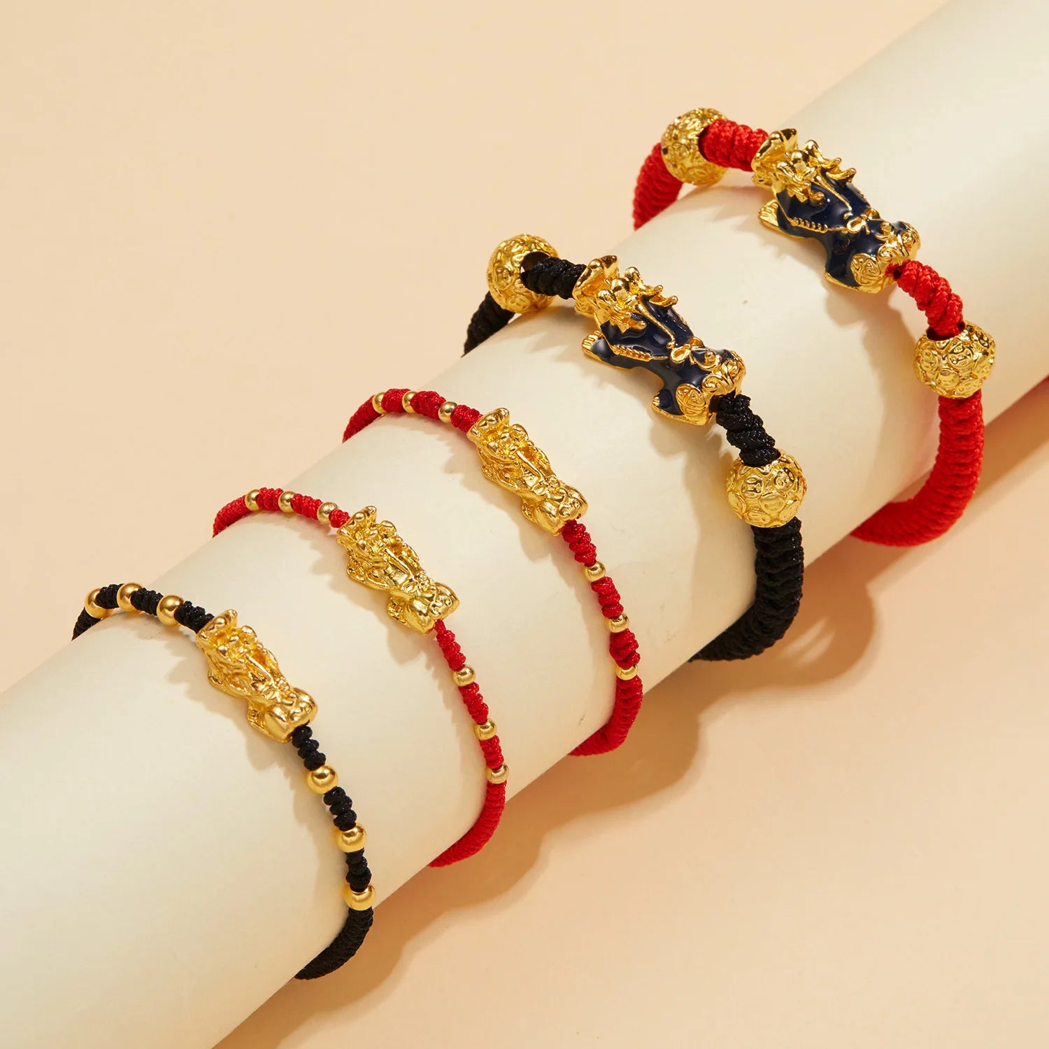 Handmade Adjustable Red String Black Rope Friendship Couple Fengshui Lucky Gold Pixiu Bracelet for Women Girls