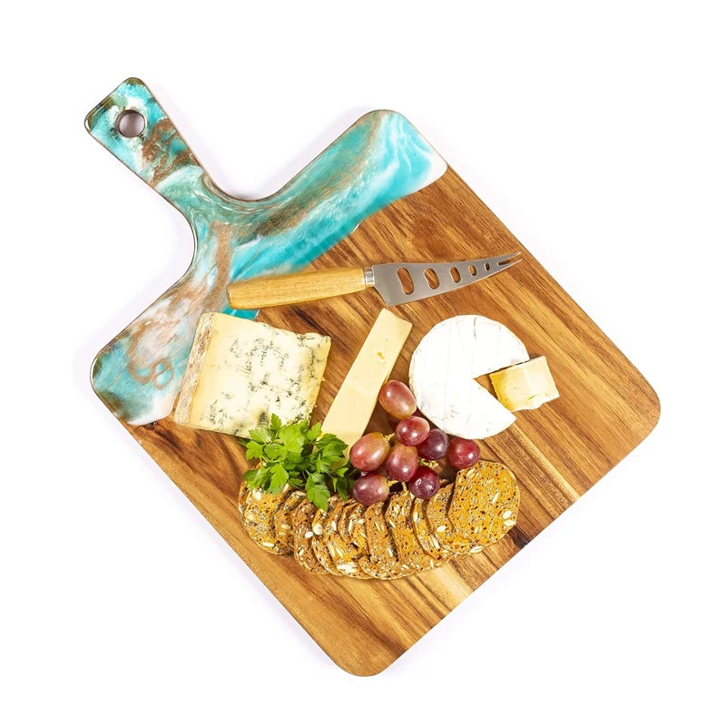 Handmade Large Wooden Charcuterie Board Serving Platter with Cheese Board Ocean Themed Epoxy Resin for Food Cutting Kitchenwa