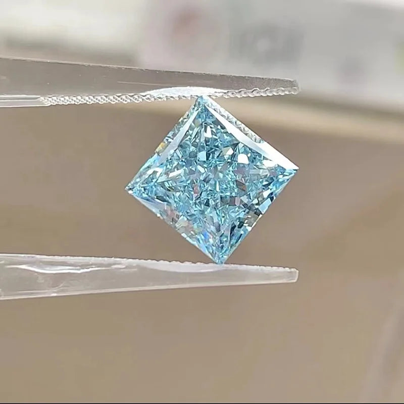 Goldleaf Fancy Intense Blue IGI Certified Lab Diamond 4ct Princess Cut Blue Lab Grown Diamond for Jewelry