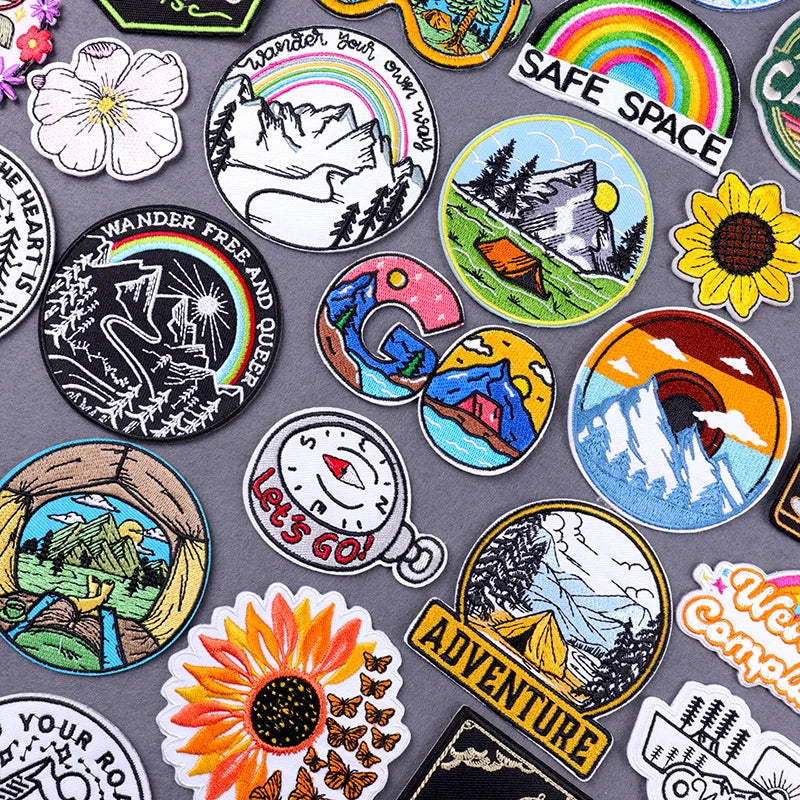 Camping Mountain Iron on Patches DIY Embroidery Patches for Clothes Jeans Jacket and Backpack Wholesale Patch