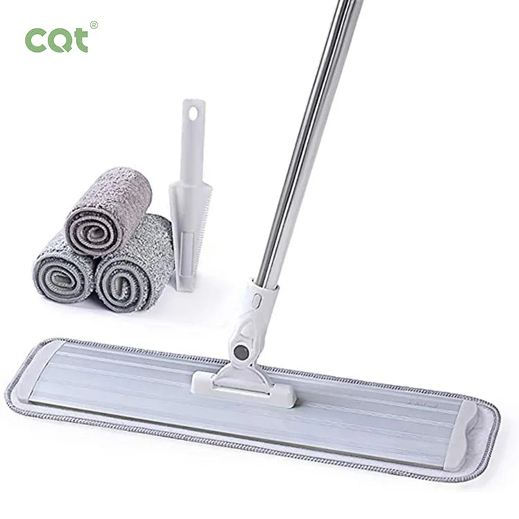 Commercial 18-Inch Rectangle Shape Microfiber Flat Mop Cleaning System with Swivel Handle Wet/Dry/Dust/Hardwood 4 Washable Pa