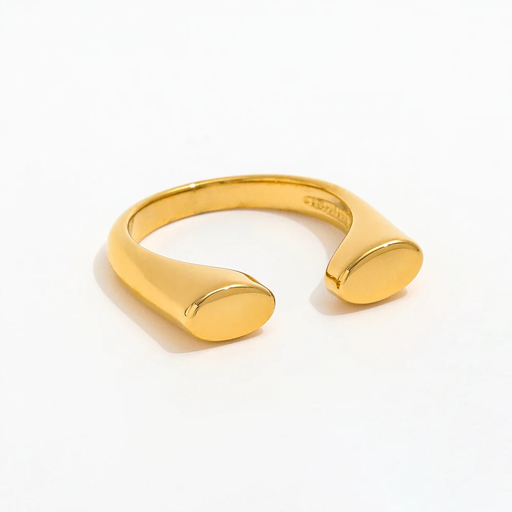 Joolim Jewelry Wholesale 18K Gold Plated Chunky Stainless Steel Open D Ring for Women Statement Rings