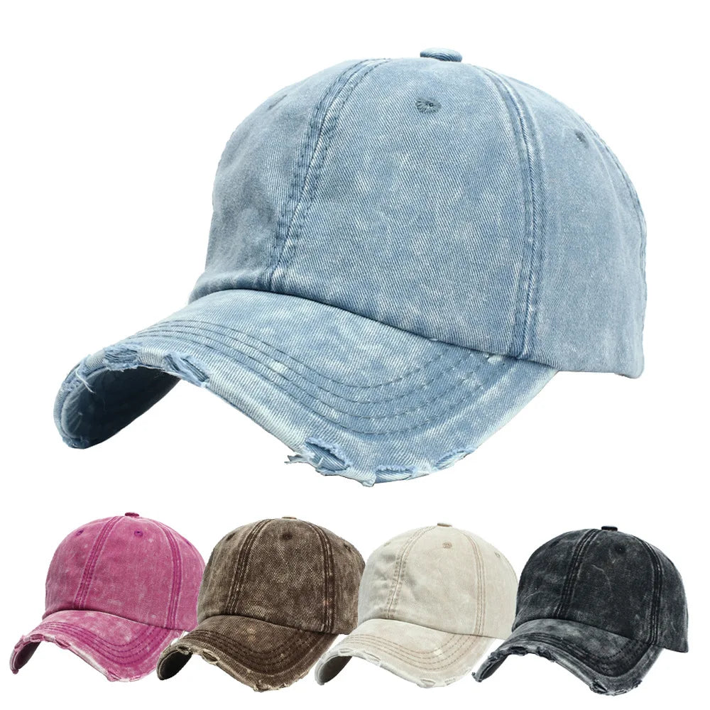 Custom Vintage Distressed Brim Washed Hat Classic Tie-Dyed Denim Baseball Cap for Men Sporty Street Style Cotton for Business