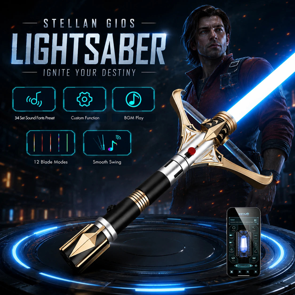 Luxury Stellan Gios Lightsaber Metal Hilt Crossguard Pixel Light Saber Xeno4.0 Smooth Swing Heavy Dueling Laser Sword Collect