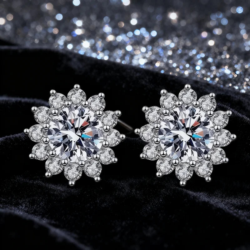 Luxury S925 Sterling Silver Sunflower Vvs D Color Moissanite Earrings for Women Wedding Jewelry
