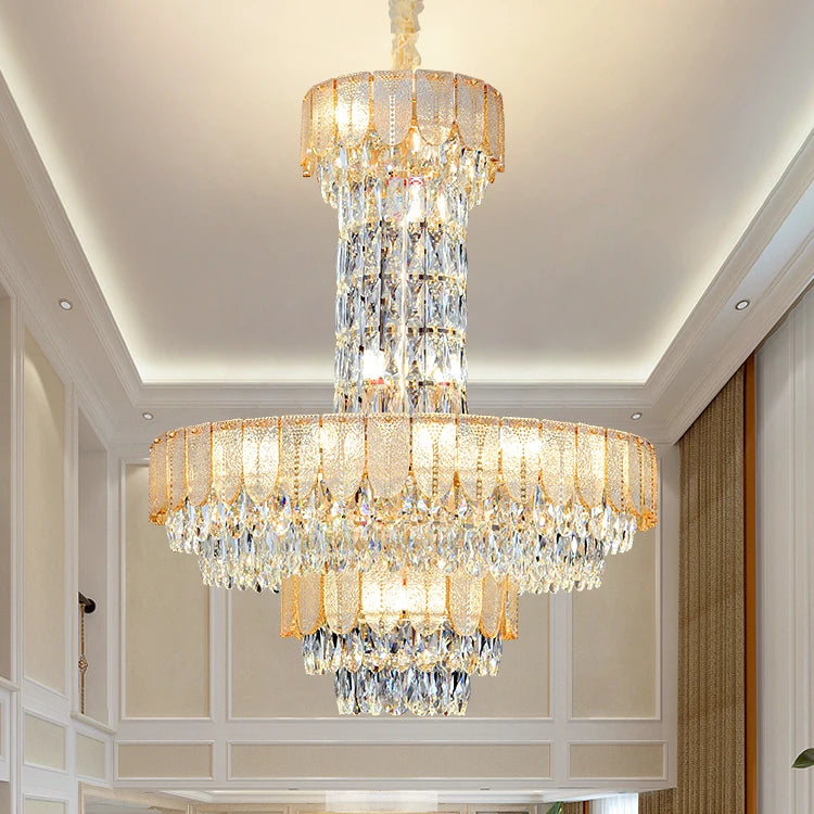 Post-Modern Light Luxury Multi-Storey Crystal Chandelier Villa Living Room Light Duplex High Hanging Light Decoration