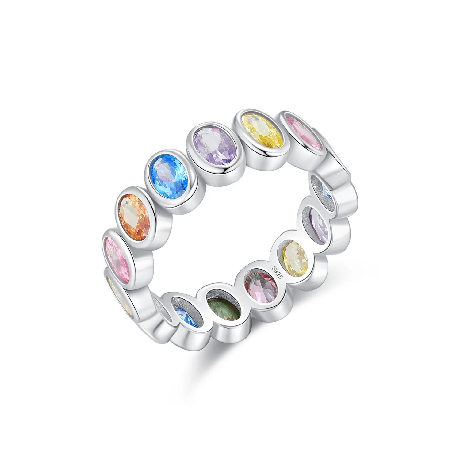 Daidan Female Colorful Diamond  Oval Rainbow Full Zircon 925 Silver Rings for Women