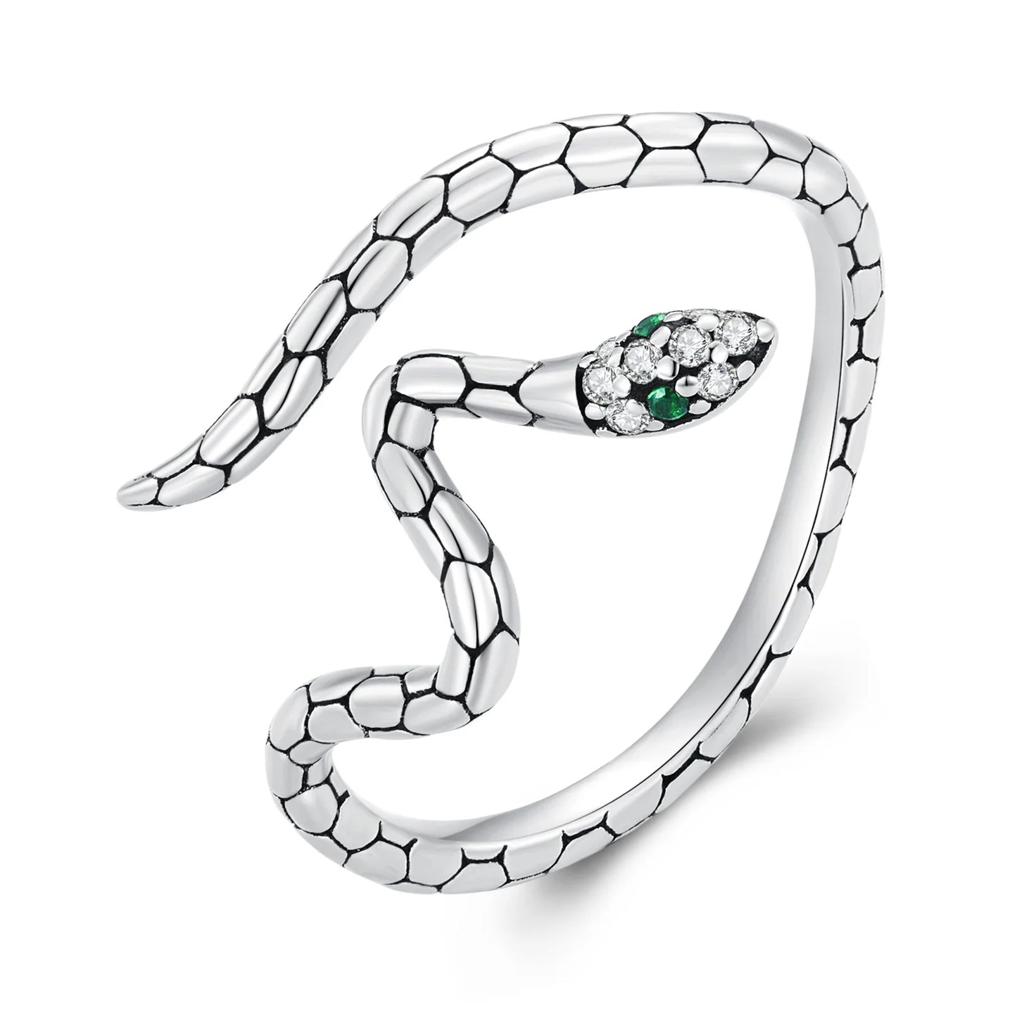 Factory 925 Sterling Silver Green Zircon Snake Opening Ring Irregular Adjustable Ring for Women Fashion Jewelry BSR347
