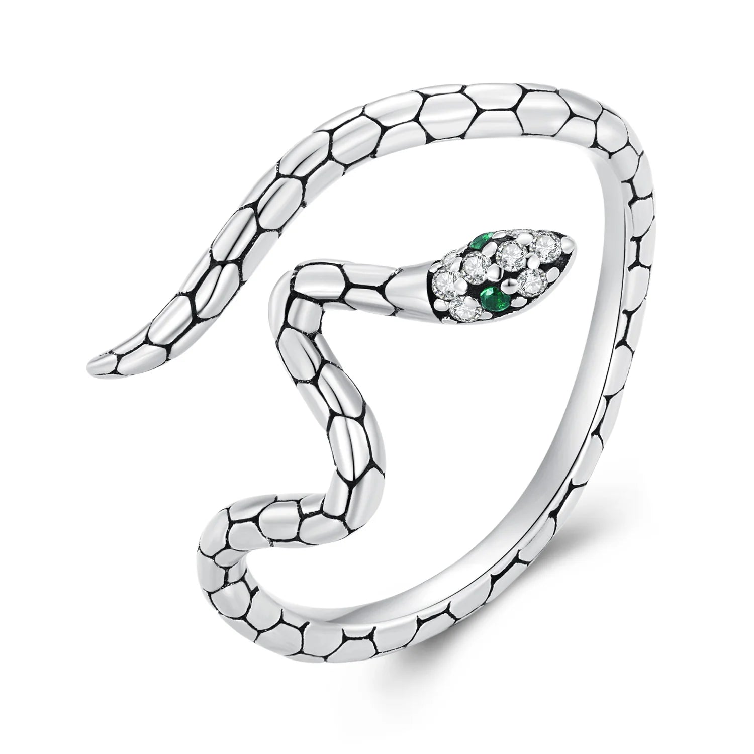 Factory 925 Sterling Silver Green Zircon Snake Opening Ring Irregular Adjustable Ring for Women Fashion Jewelry BSR347