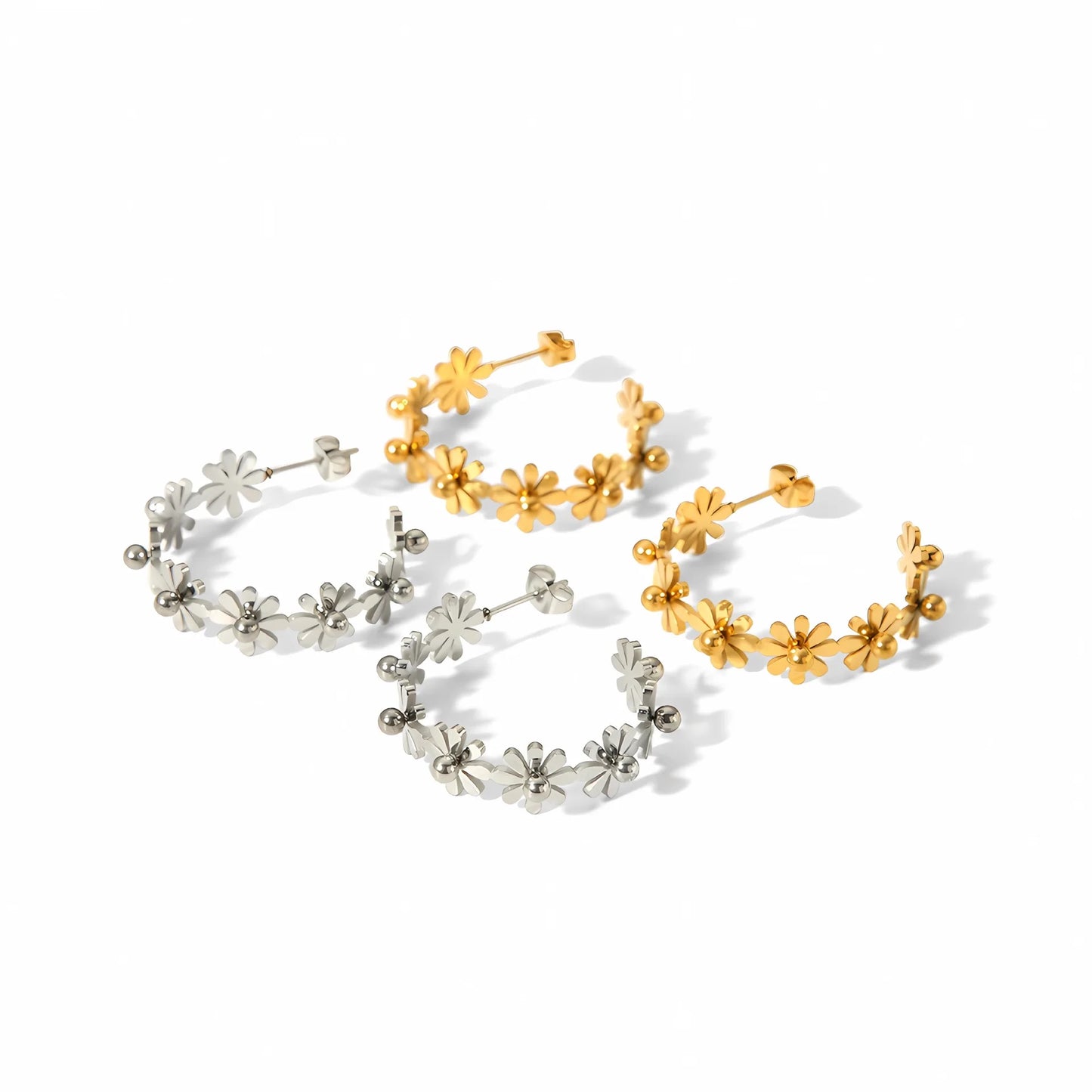New Fashion Stainless Steel c Shaped Dangle Flower Daisy Earrings