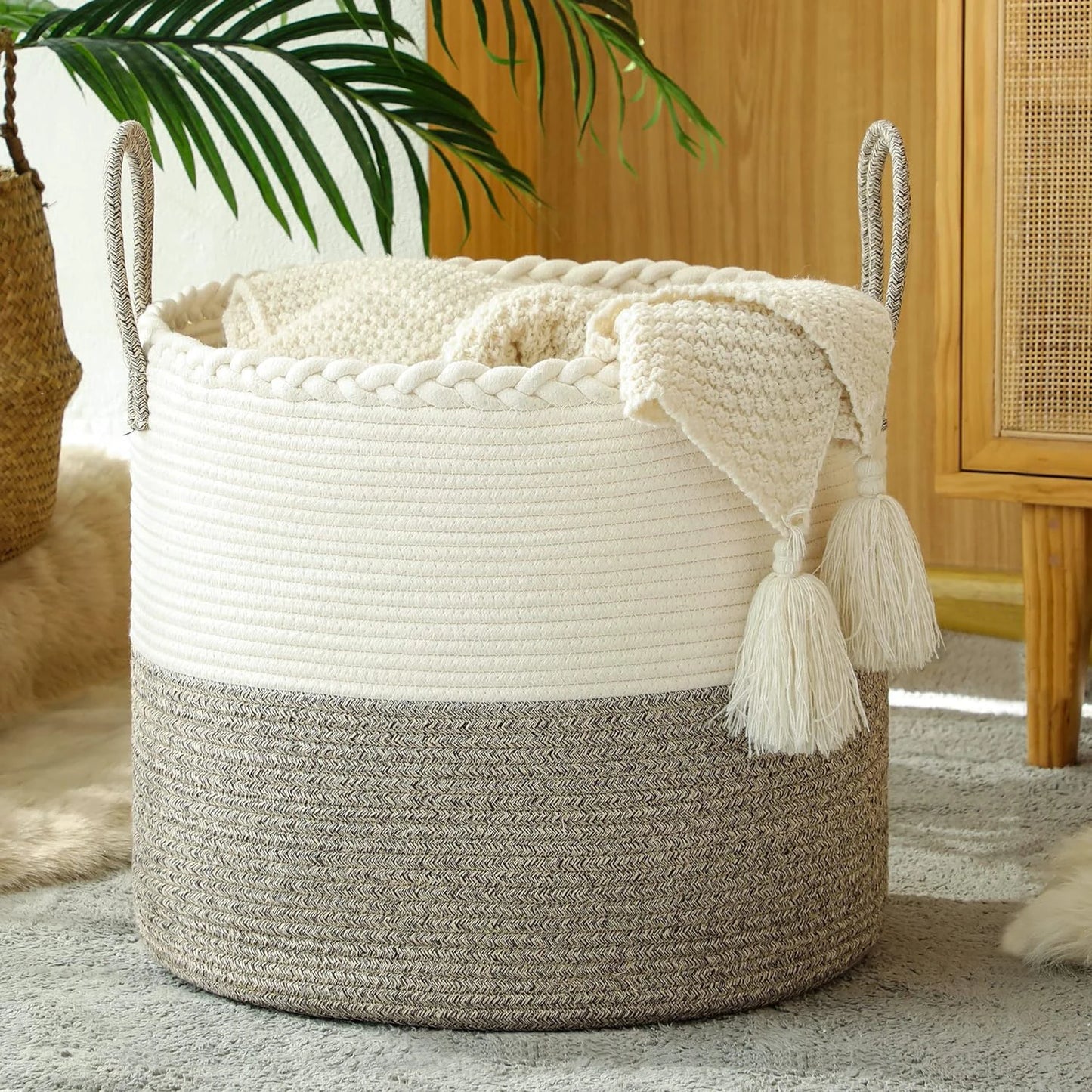 Newest Storage Basket Handmade Cotton Rope Laundry Basket  Eco-friendly Foldable Rope Customized Hemper Laundry