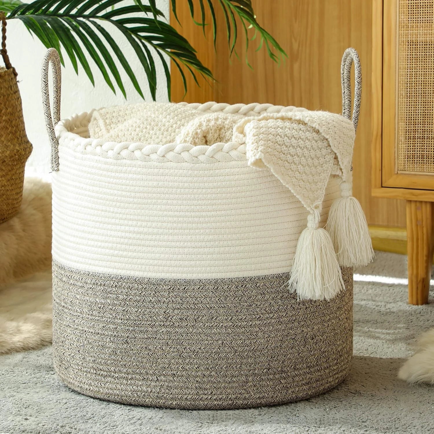 Newest Storage Basket Handmade Cotton Rope Laundry Basket  Eco-friendly Foldable Rope Customized Hemper Laundry