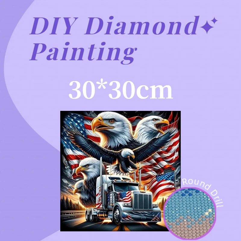 1PC 30x30cm Eagle Diamond Painting Art Craft Full Round 5D Acrylic Drill American Style Diamond Painting Kit for Beginner