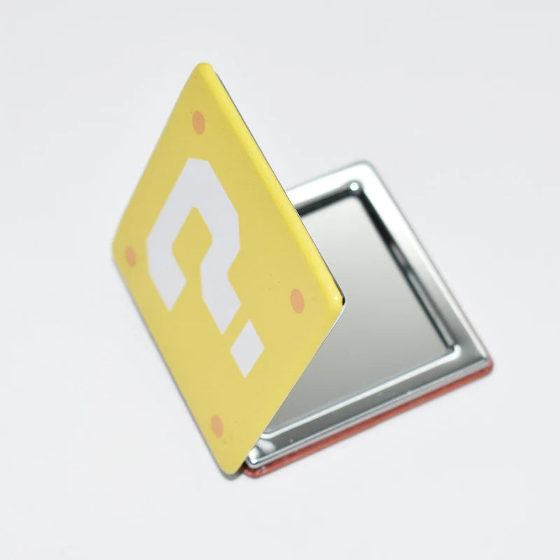 Cute Sanri Lighted Dual Sided Foldable Silver Finish Compact Pocket Mirror Metal Frame Pu Leather Square Cosmetics Mirror for