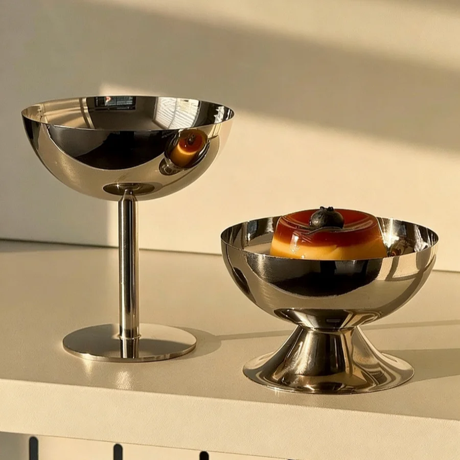 304 Stainless Steel Goblet Sundae Cup Set Polished Ice Cream Dessert Bowl with Short Stem for Bar KTV Party Custom Logo