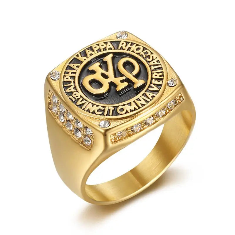 YK New Stainless Steel Cast Polished Vacuum Gold-plated Glittering Diamond AKP Men's Fashion Jewelry Rings Custom Wholesale