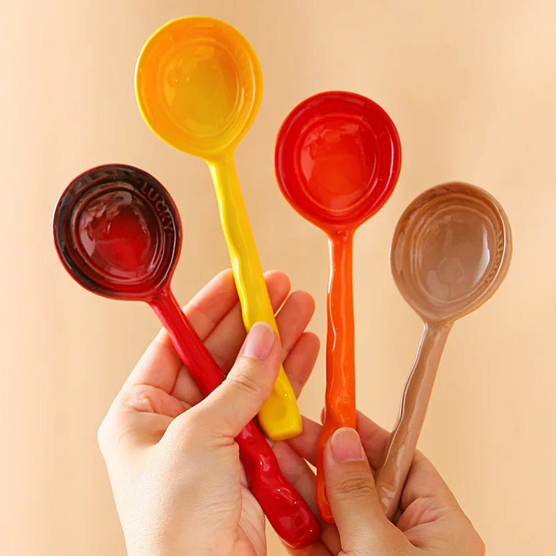 Colorful Ceramic Coffee Spoon Latte Dessert Stirring Tools Kitchen Soup Spoons