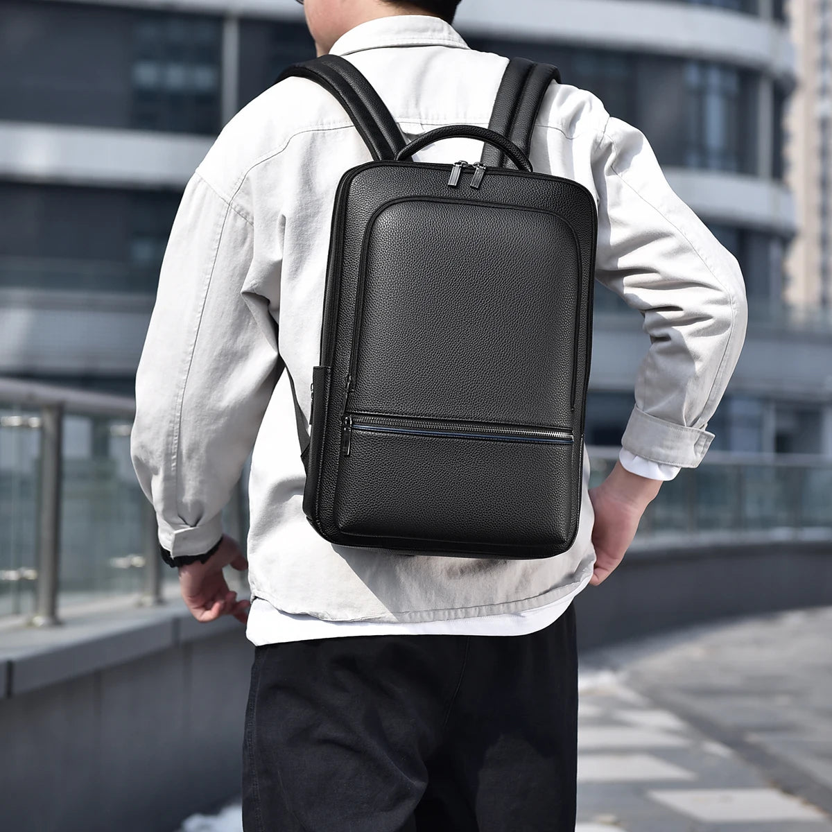 Men's Backpack Schoolbag High Quality PU Leather Computer Bag Large Capacity Business Travel Laptop Backpacks