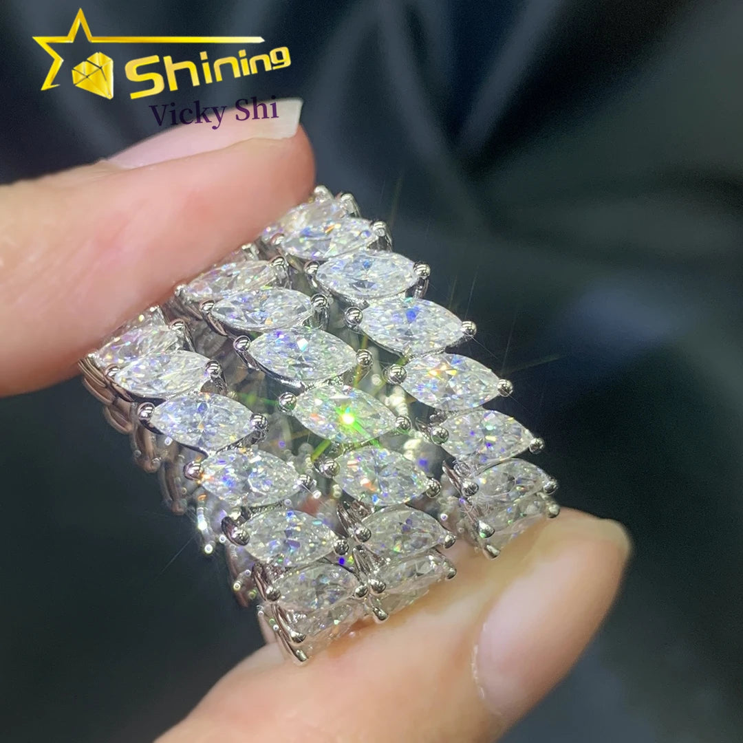 GRA Certificated 925 Sterling Silver Women Ring Marquise Cut Eternity VVS Moissanite Ring Wedding Band Ring