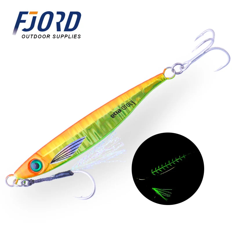 FJORD Hot Sale Jigging Lure 40g 60g 80g  UV Metal Jigs Glow at Dark Water Fast Jig for Saltwater