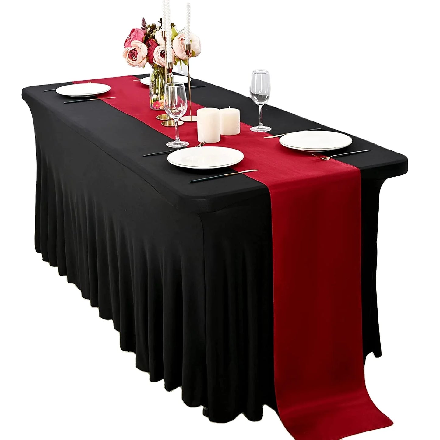 6ft Black Spandex Table Skirts Wrinkle Resistant Fabric Table Skirt Fitted Stretch Tablecloth Rectangle Stretch Tables Covers