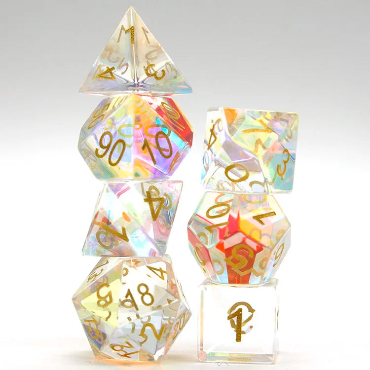 High Quality Customizable D&D 7PCS Multicolored Crystal Polyhedral Dice Set Gem Dice Engraving