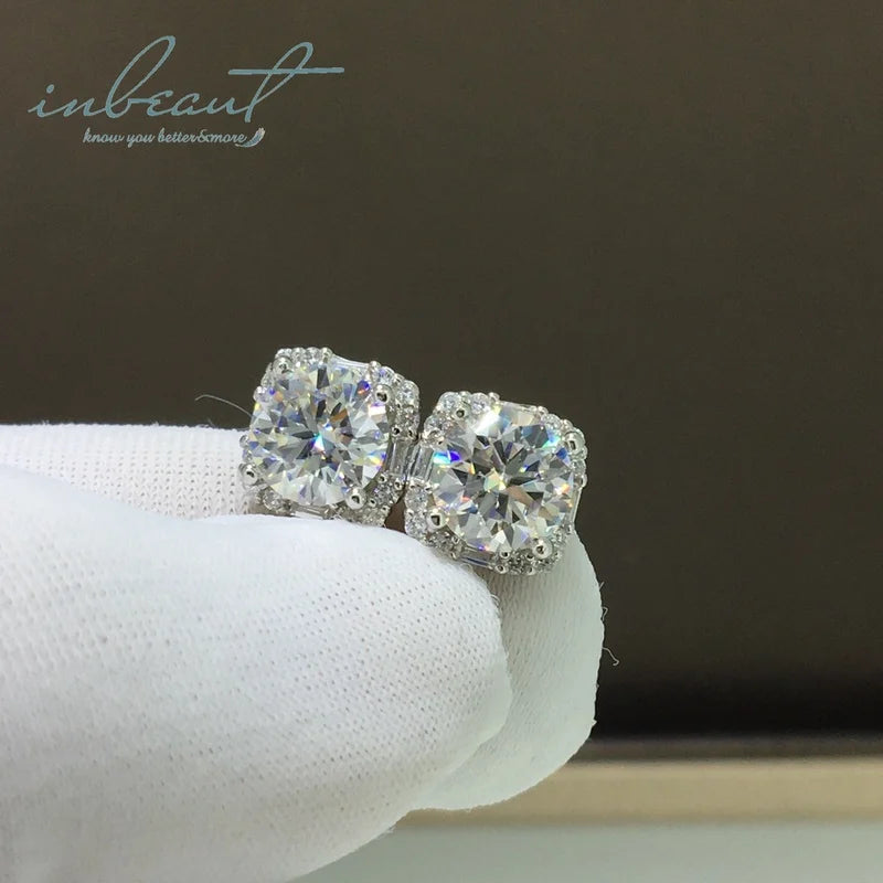Silver 925 Original Total 4 Carat Brilliant Cut Diamond Test Past D Color Moissanite Square Stud Earrings Women Gemstone Jewe