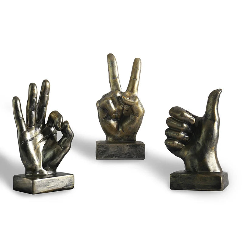 2025 European Resin Ornaments Creative Finger Gesture Figurine Thumb up Room Crafts Tabletop Home Decoration Retro Furnishing