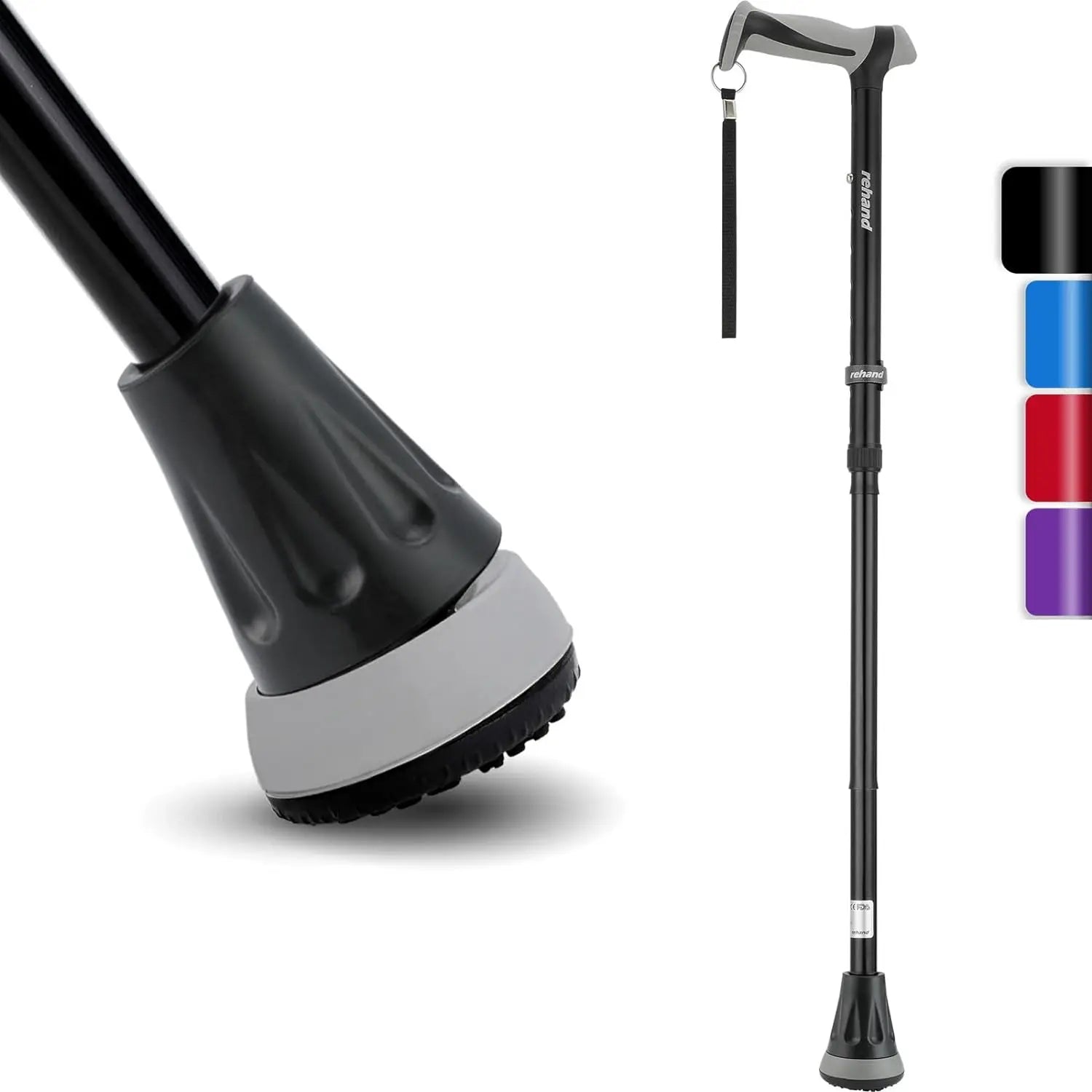 Rehand OEM Customization Aluminum Collapsible Lightweight Walking Stick Foldable Adjustable Height Multi-Use Walking Cane Bla