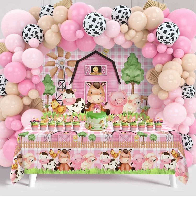 Farm Animals Theme Backdrop Farmhouse Animals Party Tablecloth Balloon Arch Garland Kit Photography Baby Shower Decoration