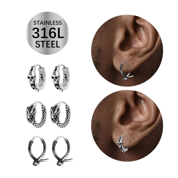 Dragon Shape Hoop Earrings Retro Punk Stainless Steel Gothic Huggie Hoop Earrings