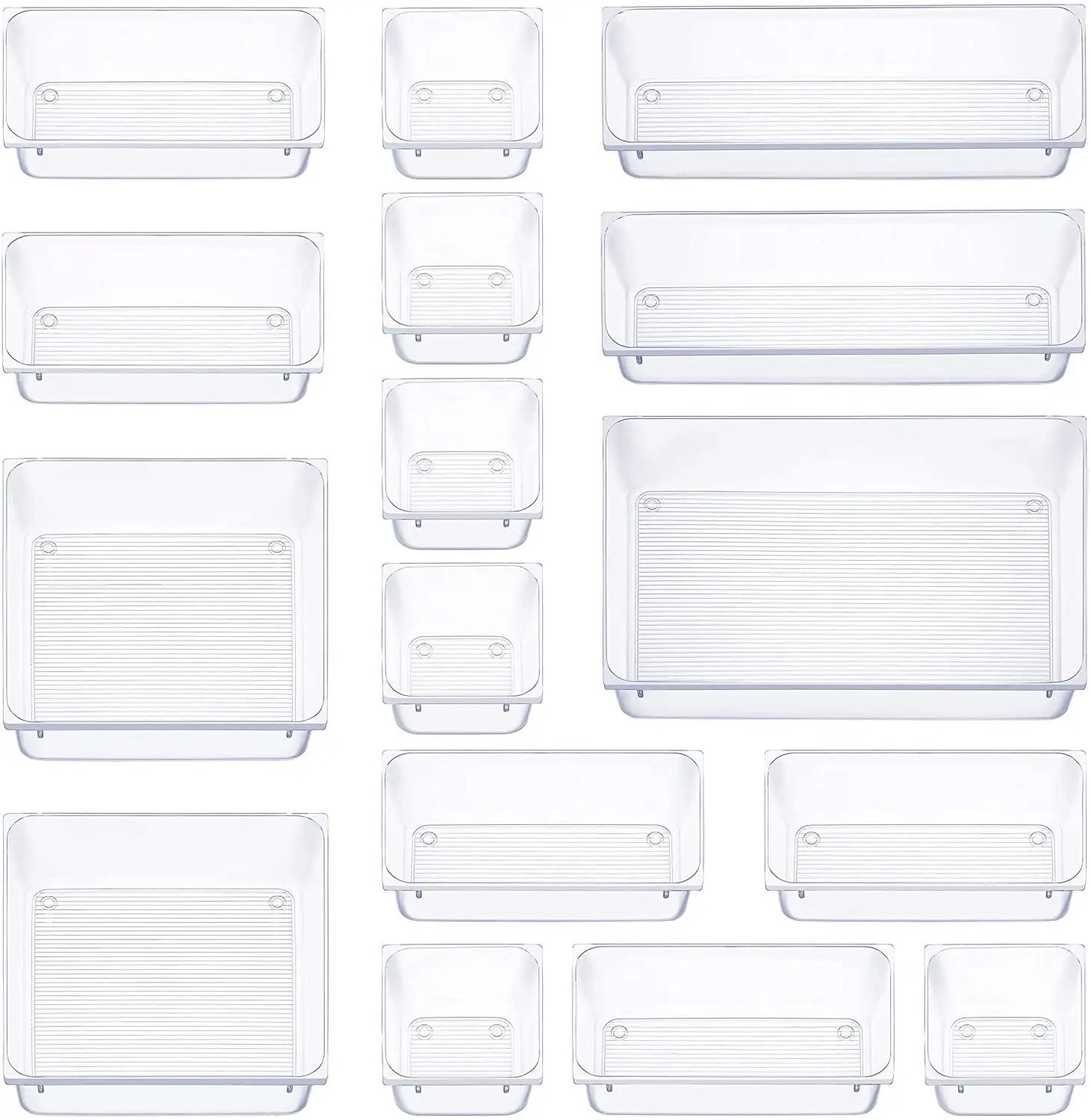 Hot-Selling 16-Piece Drawer Organizer Tray Set 5 Different Sizes Plastic Makeup Office Desk Organizers Popular for Bathroom U