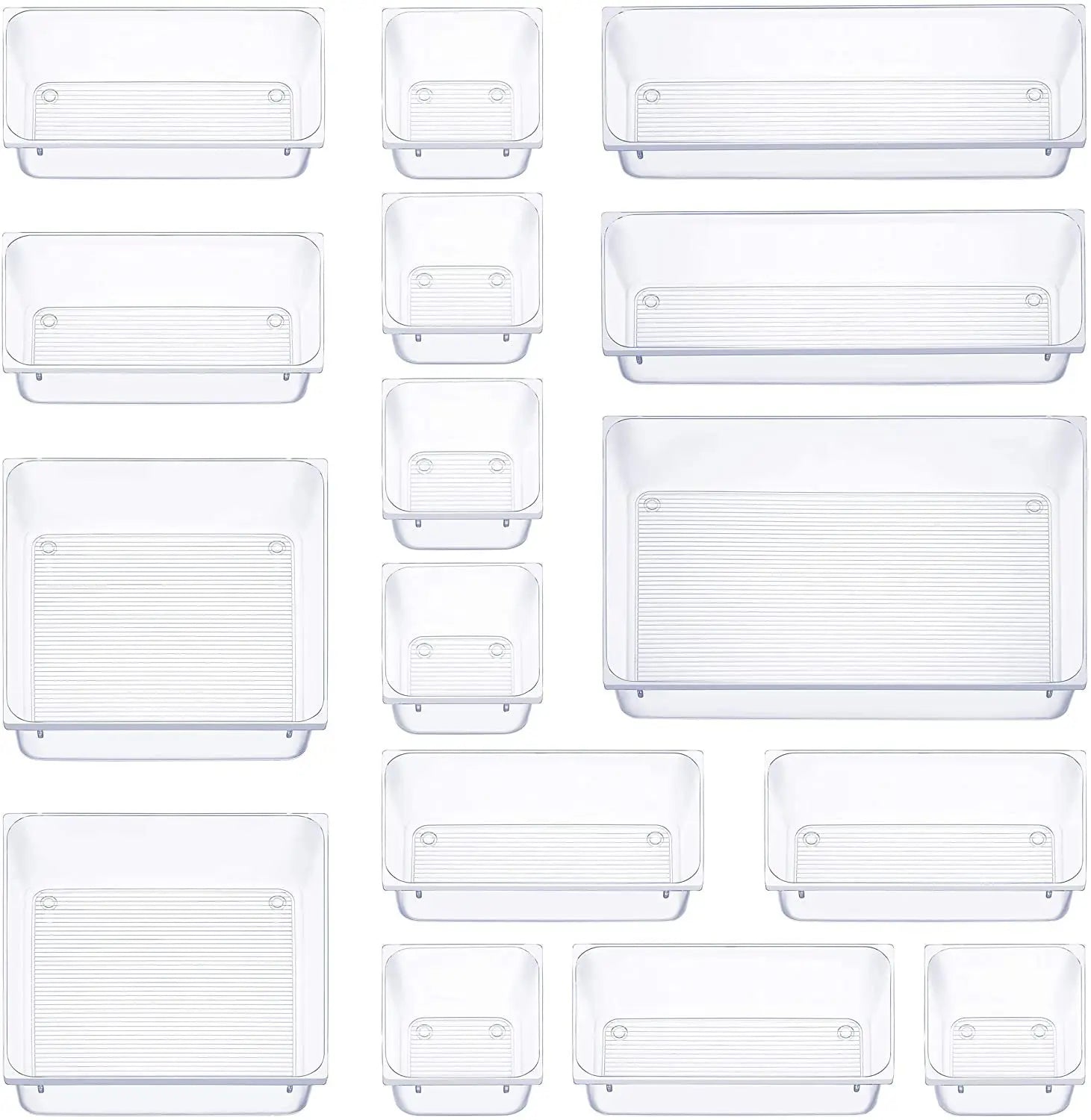 Hot-Selling 16-Piece Drawer Organizer Tray Set 5 Different Sizes Plastic Makeup Office Desk Organizers Popular for Bathroom U