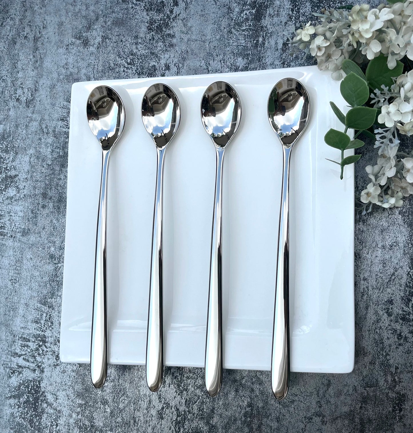 8.5 Inch Stainless Steel 304 Mirror Polish + Hand Polish Long Handle Serving Spoon Eco-Friendly Custom Logo Wedding Coffee Te