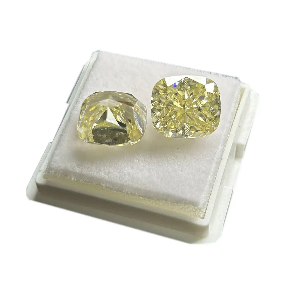 Vivied Light Yellow Ice Crushed Cut Lab Grown Moissanite Cushion Shape Diamond for Engagement Ring