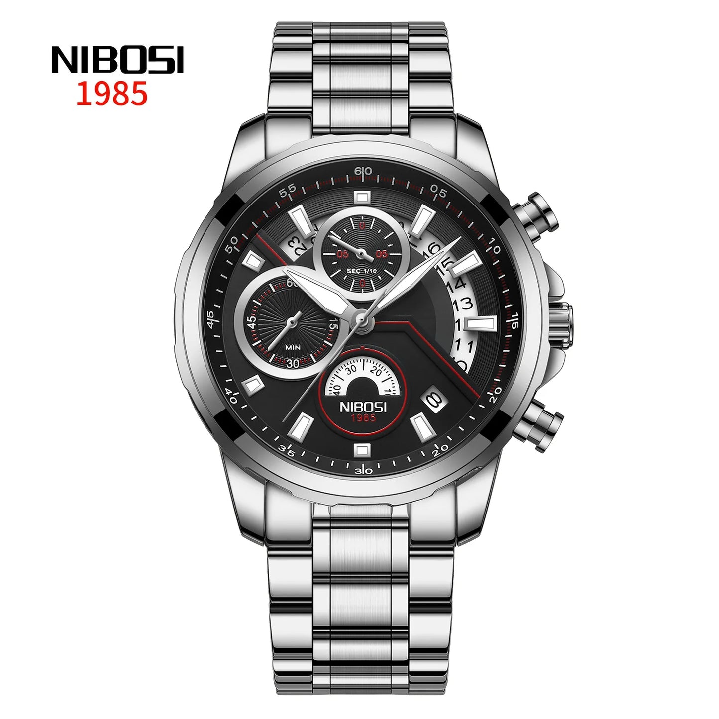 NIBOSI 2576 Stainless Steel Strap Men's Chronograph Men Watches Luminous Alloy Case Wristwatches Quartz Watch