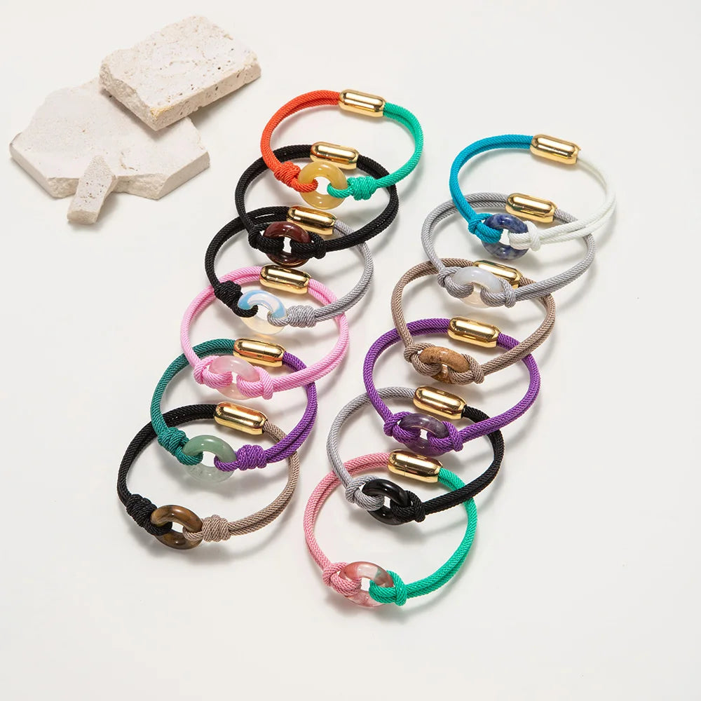 Natural Stone Donuts Beads Charm Bracelet for Women Men Magnetic Clasps Handmade Rope Bracelet Jewelry Gifts