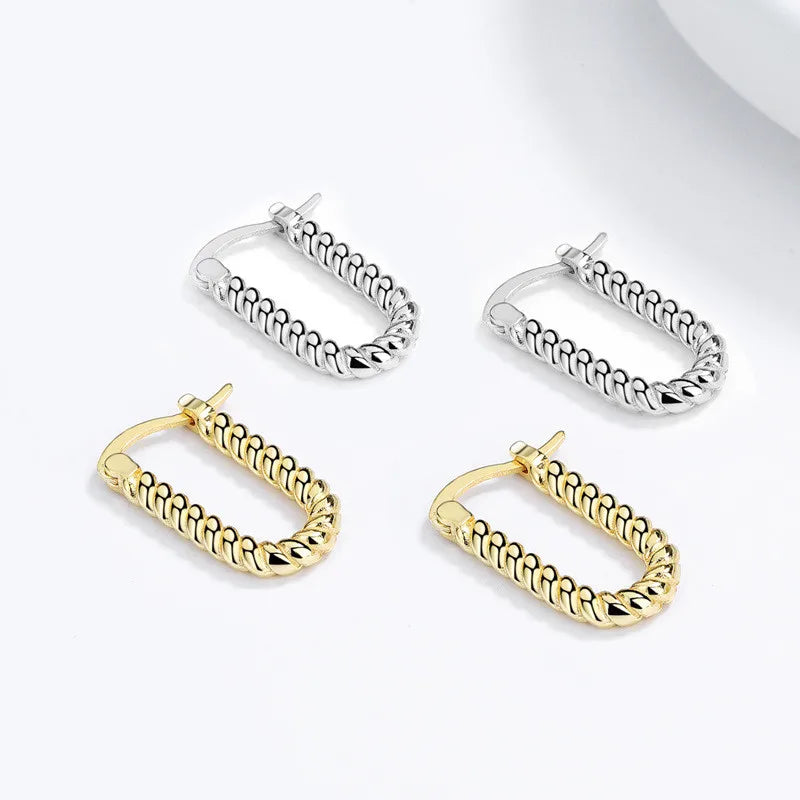 Fashion Jewelry 925 Sterling Silver Chic Earrings Punk Heavy Twist U Shaped 18K Gold Plated Earrings Hoop Earrings for Women