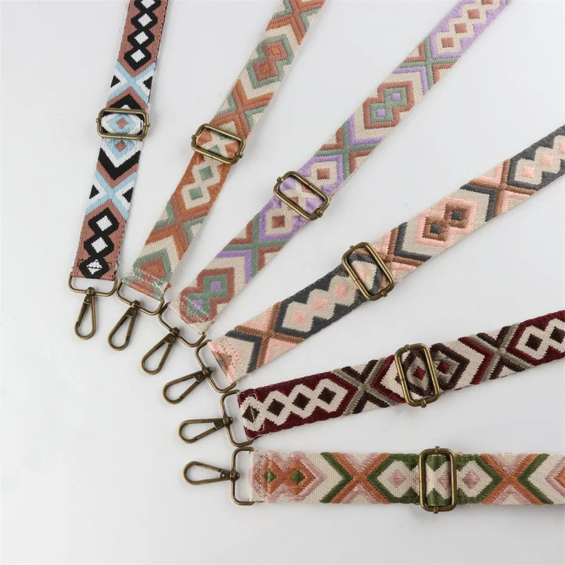 Custom Jacquard Women's Handbags Strap Boho Bag Accessories Crossbody Leather Belt Fabric Replacement Straps for Purse