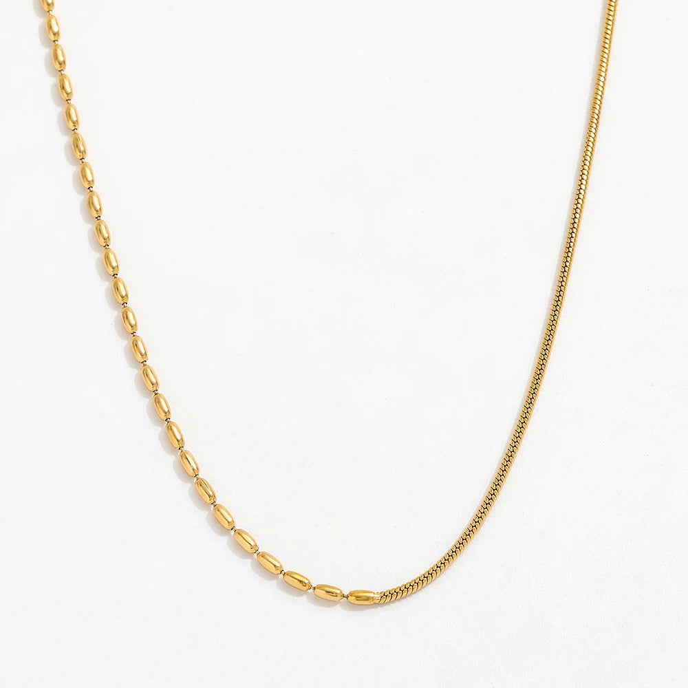 Fenny High Quality Fashion Gold Rice Beads Snake Trendy Chain Mixed Chain Necklace Stainless Steel Jewelry Wholesale