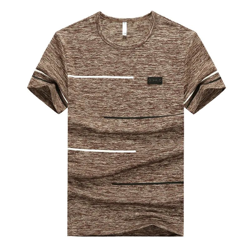 RNSHANGER Summer Men T Shirts Casual Polyester Breathable Short Sleeve Stripe Men Plus Size 8XL Tee Shirts Streetwear T Shirt