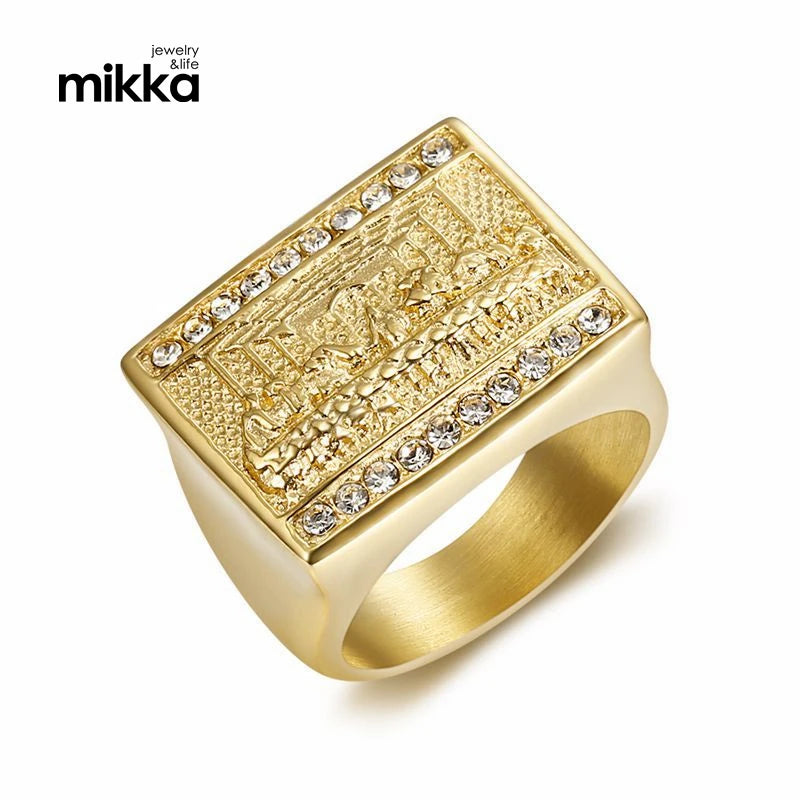 18k PVD Gold Plated Last Supper Men's Rings Stainless Steel Hip Hop Diamond Ring Christianity Titanium Steel Jewelry