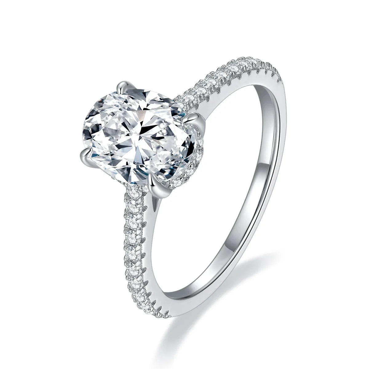 Women's Fashion Jewelry Classic GRA Certified Moissanite Engagement 925 Silver Rhodium Plated Prong Setting Rings