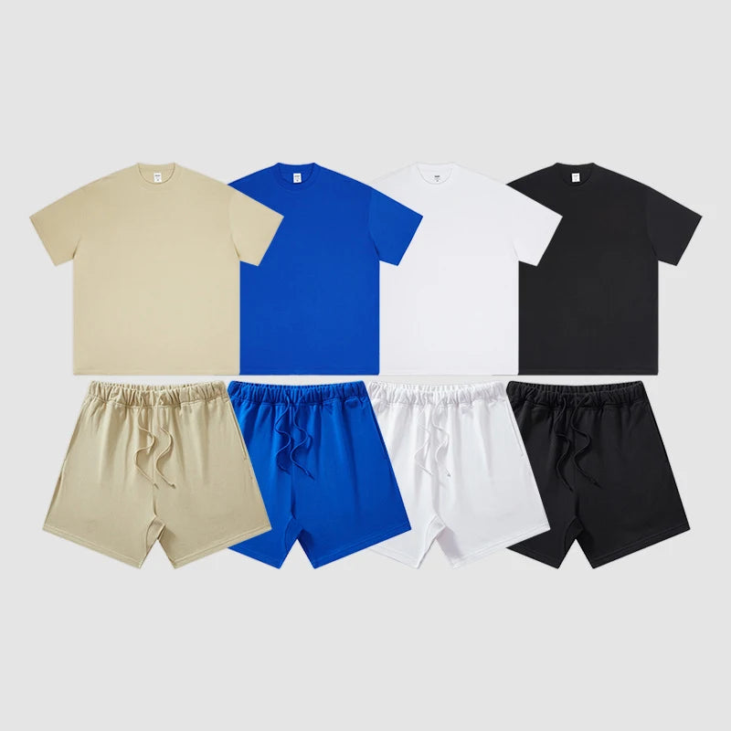 ET-057 Two Piece Custom Letter Print Men Oversized t Shirt Drop Shoulder t Shirt and Shorts Suite for Unisex